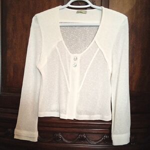 Dolcezza Women's Cream Long Sleeve Cropped Sheer Cardigan Topper Sz Medium